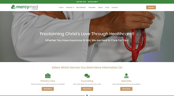 Screenshot of HIPAA Compliant Website Redesign for Affordable Healthcare Provider Mercy Med of Tampa