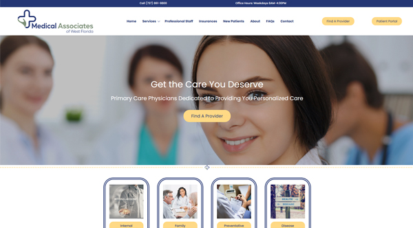 HIPAA Compliant Website for Medical Associates of West Florida Screenshot of Home Page of Medical Associates of West Florida's HIPAA Compliant Website