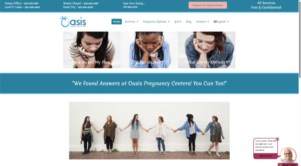 Tampa Abortion Information Oasis Pregnancy Care Centers Tampa FL Image of New Website Redesign for Oasis Pregnancy Care Centers in Tampa